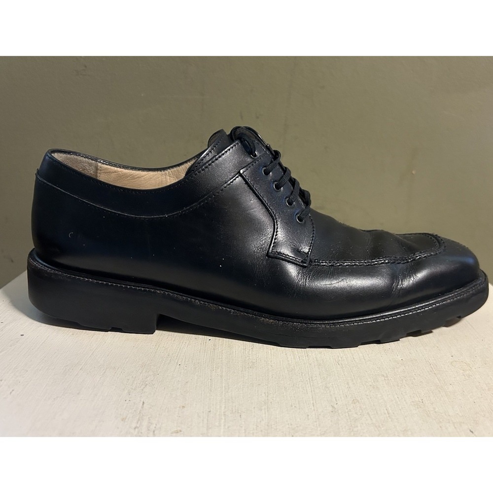 Salvatore Ferragamo Mens 10.5D Derby Black Leather Lug Sole Oxford Dress Shoes